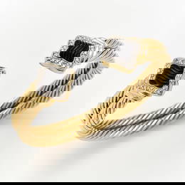 18k David Yurman Quatrefoil Onyx & Diamond Double Cable Cuff