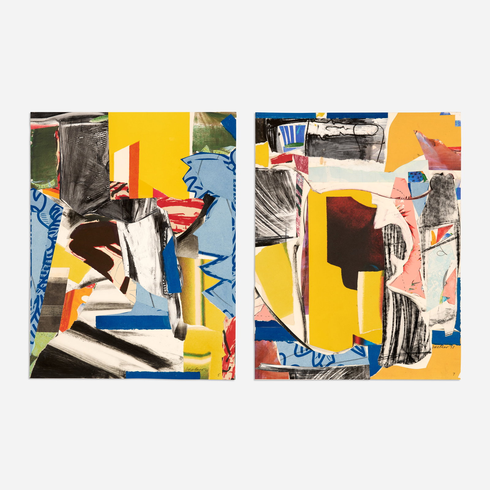 Nick Vaccaro Pair of Mixed Media Collages (1998): Nick Vaccaro (Kansas, 1931-2002) Untitled, 1998 Pair of mixed media collages 26 1/4" x 20 1/4" (each sheet) Each signed and dated to the bottom right. Not framed. &nb