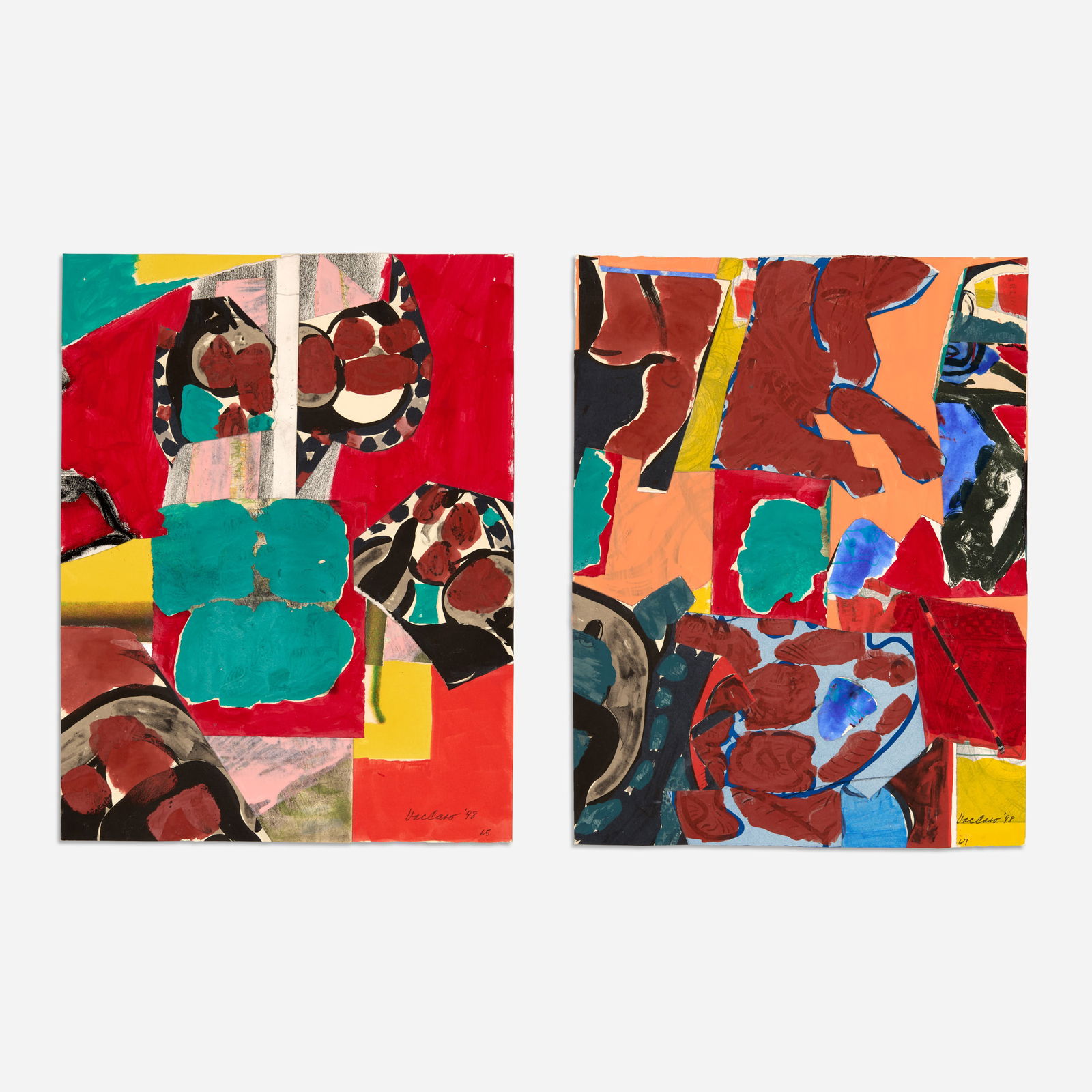 Nick Vaccaro Pair of Mixed Media Collages (1998): Nick Vaccaro (Kansas, 1931-2002) Untitled, 1998 Pair of mixed media collages 26 1/4" x 20 1/4" (each sheet) Each signed and dated to the bottom right. Not framed. &nb