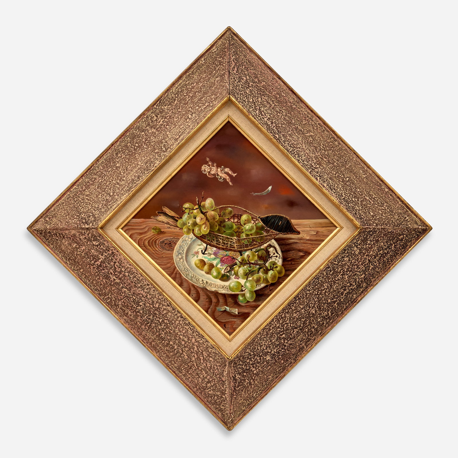 Aaron Bohrod "Florentine Bird" Oil on Board (ca. 1960s): Aaron Bohrod (Wisconsin/ Illinois, 1907-1992) Florentine Bird, circa 1960s Oil on gesso panel 13" x 13" measured corner to corner (each side approx. 9 1/2") Signed at the bottom corne