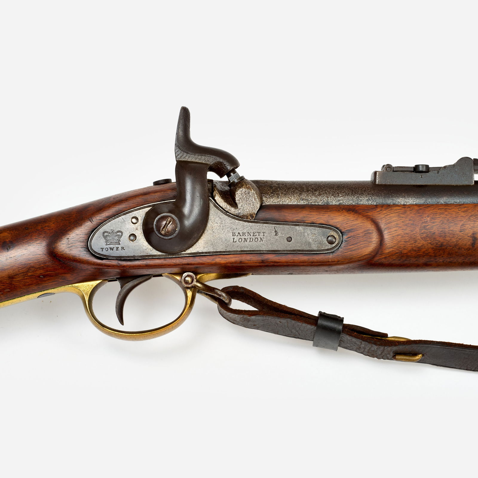 Barnett 1853 Enfield Rifle Musket with Bayonet: Barnett (London) pattern 1853 Enfield rifle musket, .577 caliber, percussion lock. Marked "Barnett/ London/ (crown over) Tower" to the right loc