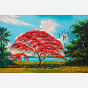 Mary Ann Carroll "Royal Poinciana" Oil on Upson Board