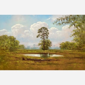 Roy McLendon "Heron in the Glades" Oil on Upson Board