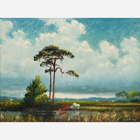 Harold Newton "Grazing Cattle" Oil on Canvas Board