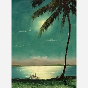 Sam Newton "Moonlit Palm, St. Lucie River" Oil on Upson Board