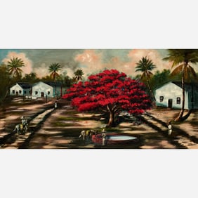 Willie Reagan "Village Poinciana" Oil on Canvas