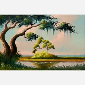 Lemuel Newton "Trees in the Everglades" Oil on Upson Board