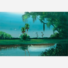 Al Black "River at Dusk" Oil on Upson Board