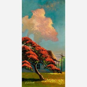 George & Ellis Buckner "Royal Poinciana, Evening" Oil on Upson Board