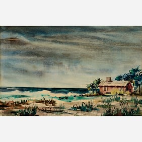 Reynolds Beal "Cottage by the Ocean" Watercolor/ Gouache (1941)