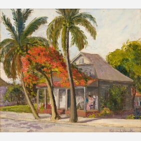 Hildegarde Hamilton Oil on Canvas, Poinciana and Palms