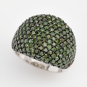 Designer 4ctw. Fancy Green Diamond Pave' Dome Ring, 10K