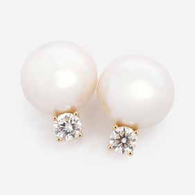 Designer 18k South Sea Pearl Moissanite Earrings,