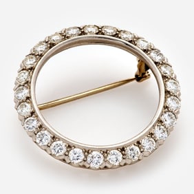Designer Platinum Diamond Circle Brooch, 2.75 ctw
