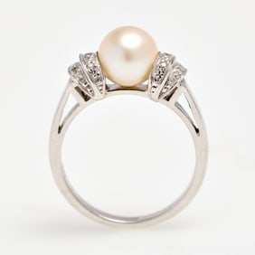 Designer 14k White Pearl Diamond Ring, Sz. 6.5, KCO