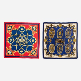 Vintage Hermès Silk Scarves: Couronnes (Gold Crowns) + Les Roues de Canon