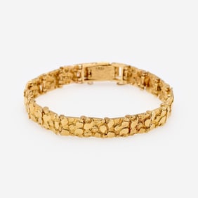 14k Gold Nugget Bracelet, 12.5 dwt, 7" long.