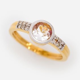 14k White Topaz Diamond Ring, Sz. 6.5