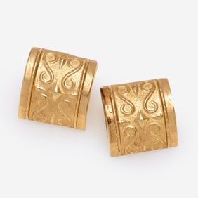 14k Wide Raised Relief Curved Earrings