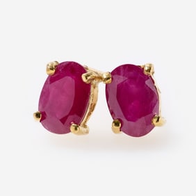 Designer 14k Oval Ruby Studs, 1.2 ctw. 6x4mm, Pair #1
