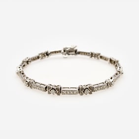 14k Art Deco Style Diamond Station and Bar Bracelet, 1.35 ctw.