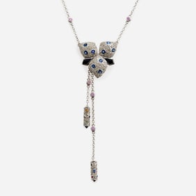 After Cartier 'Orchid Caresses' 14k Sapphire Diamond Necklace