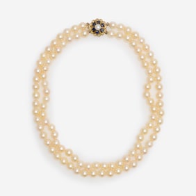 Vintage Double Strand of Pearls w/ 14k Sapphire Clasp