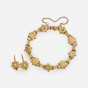 Designer 14k Geometric Diamond Bracelet + Earrings, SMC