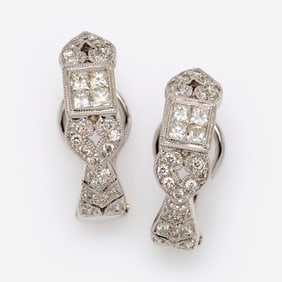 18k Diamond Omega Earrings, 1.0 ctw.