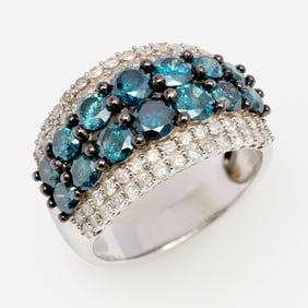 Designer 14K Blue Diamond + Diamond 3.0 ctw. Ring, Sz. 7