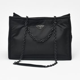 Prada Black Nylon Tote Bag w/ Chain Strap