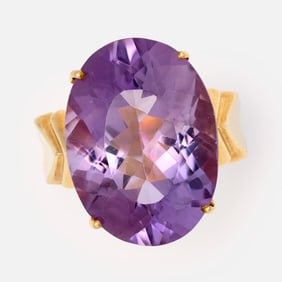 Designer 10k Large Amethyst Cocktail Ring, 16 ct, Sz. 7