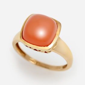 Designer 14k Peach Moonstone Cabochon Ring, Sz. 7.25