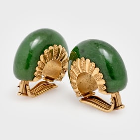 18k Green Jade Huggie Earring Clips
