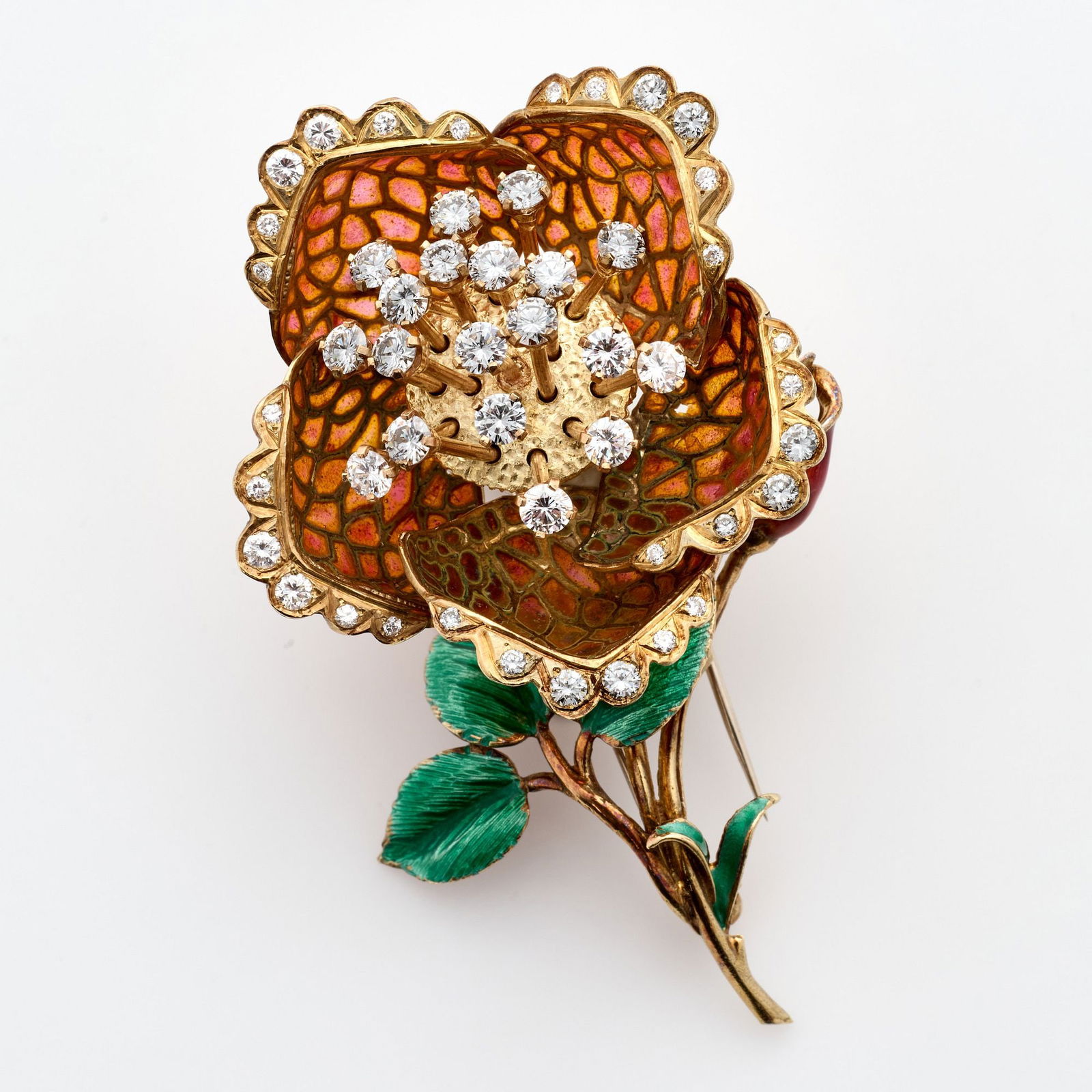 Ruven Perelman Enameled Articulating Rose, Diamond Brooch, 2.70ctw. (1 of 12)