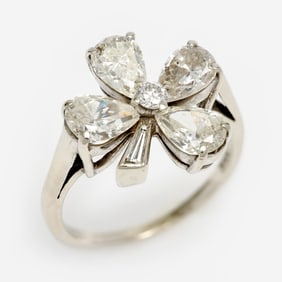 14k Diamond Flower Ring, 2.65 ctw, Sz. 7