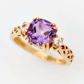 10k Amethyst Ring w/ White Sapphire, Sz. 7