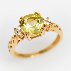 14k Lemon Quartz + White Sapphire Ring, Sz. 6.75
