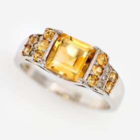 14k Citrine Diamond Ring, Sz. 6.75