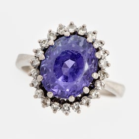 Designer 14k Tanzanite Diamond Halo Ring, Purple to Blue, Sz. 8.5