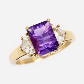 Designer 10k Amethyst + Topaz Ring, Sz. 7