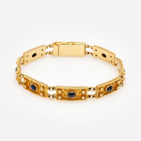 Designer 14k Sapphire Cabochon Panal Bracelet, ASOS
