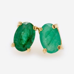 14k Emerald Oval Studs, 6x4