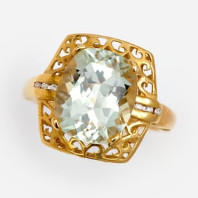 Designer 14k Green Amethyst Diamond Filigree Ring, 4.0 ct, Sz. 7