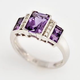 9K Amethyst Diamond Ring, Sz. 6.5