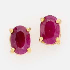Designer 14k Oval Ruby Studs, 1.2 ctw. 6x4mm, Pair #3