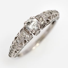 14k Diamond Filigree Ring, 1.04 ctw. Sz. 7