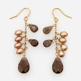 Designer 10k Topaz Pearl Dangle Earrings
