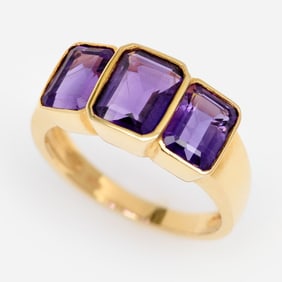 14k Amethyst 3-Stone Ring, 3.6ctw, Size 7