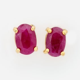Designer 14k Oval Ruby Studs, 1.2 ctw. 6x4mm, Pair #2